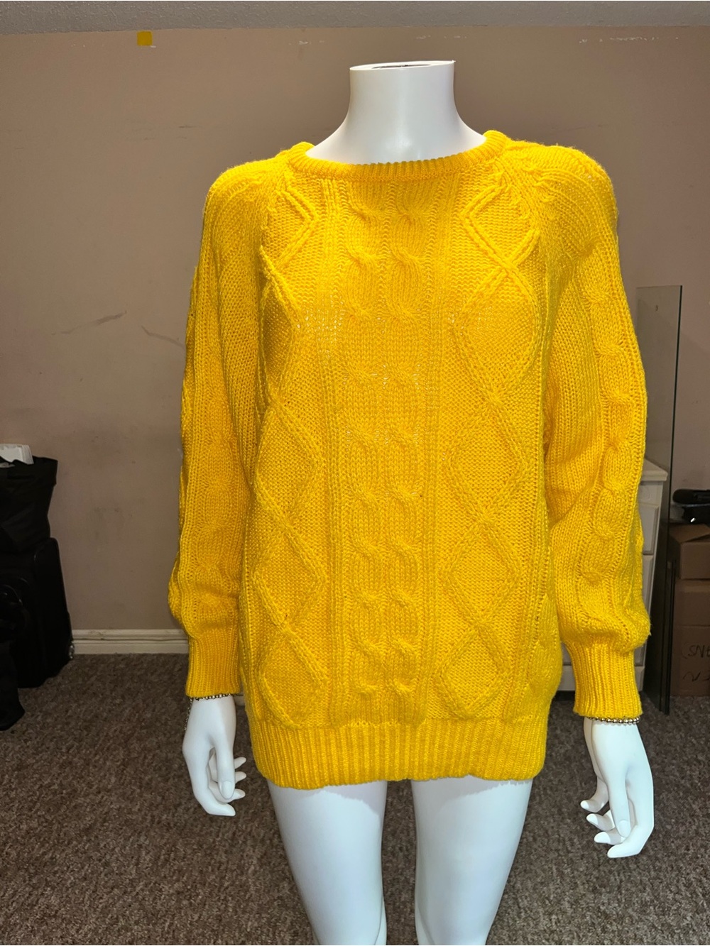 Ladies Cable Knit Sweater - Bright Yellow